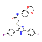 InChI=1/C25H19F2N3O3S/c26-17-5-1-15(2-6-17)23-25(30-24(29-23)16-3-7-18(27)8-4-16)34-14-22(31)28-19-9-10-20-21(13-19)33-12-11-32-20/h1-10,13H,11-12,14H2,(H,28,31)(H,29,30)