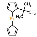 InChI=1/C9H13.C5H5.Fe/c1-9(2,3)8-6-4-5-7-8;1-2-4-5-3-1;/h4-7H,1-3H3;1-5H;/rC14H18Fe/c1-14(2,3)12-9-6-10-13(12)15-11-7-4-5-8-11/h4-11,13H,1-3H3