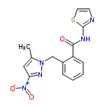 InChI=1/C15H13N5O3S/c1-10-8-13(20(22)23)18-19(10)9-11-4-2-3-5-12(11)14(21)17-15-16-6-7-24-15/h2-8H,9H2,1H3,(H,16,17,21)