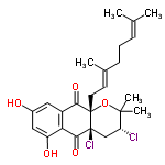 InChI=1/C25H30Cl2O5/c1-14(2)7-6-8-15(3)9-10-25-21(30)17-11-16(28)12-18(29)20(17)22(31)24(25,27)13-19(26)23(4,5)32-25/h7,9,11-12,19,28-29H,6,8,10,13H2,1-5H3/b15-9+/t19-,24+,25+/m1/s1