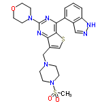 InChI=1/C23H27N7O3S2/c1-35(31,32)30-7-5-28(6-8-30)14-16-15-34-22-20(16)25-23(29-9-11-33-12-10-29)26-21(22)17-3-2-4-19-18(17)13-24-27-19/h2-4,13,15H,5-12,14H2,1H3,(H,24,27)