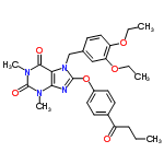 InChI=1/C28H32N4O6/c1-6-9-21(33)19-11-13-20(14-12-19)38-27-29-25-24(26(34)31(5)28(35)30(25)4)32(27)17-18-10-15-22(36-7-2)23(16-18)37-8-3/h10-16H,6-9,17H2,1-5H3